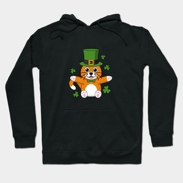 Cute St Patrick's Day Cat with Shamrocks Cartoon Hoodie by BirdAtWork